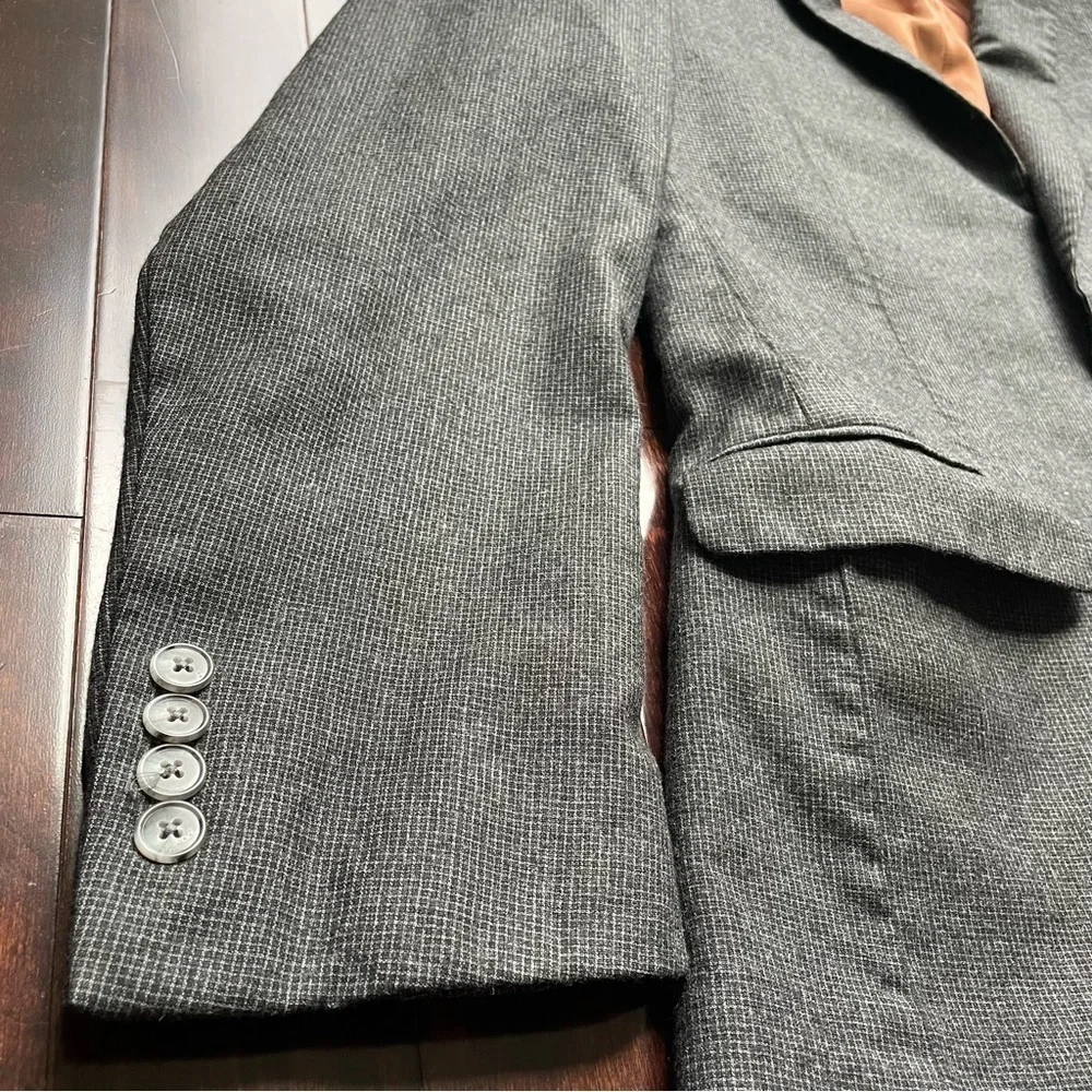 2023 JOS A BANK Gray Check blazer coat 42R Wool snd Cashmere Slim Fit - Picture 3 of 9